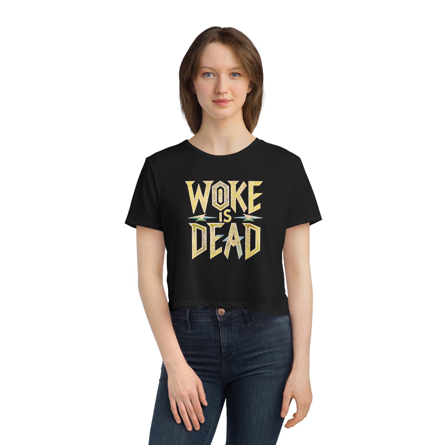 "Woke is Dead", Women's Flowy Cropped Tee