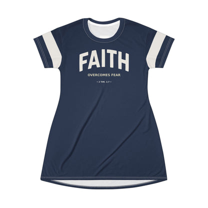 "Faith Overcomes Fear", T-Shirt Dress (Cambridge Blue)