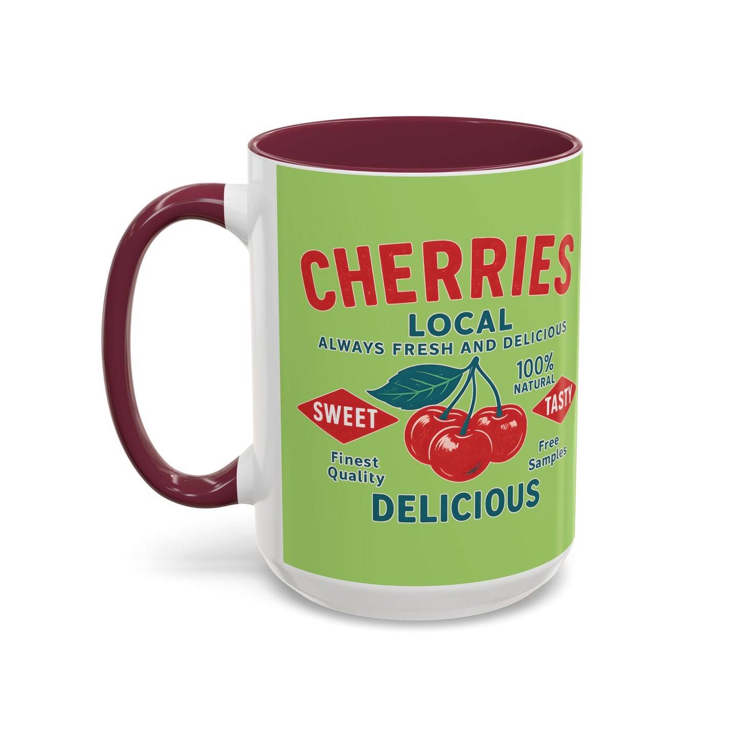 "Delicious Cherries", Colorful Mugs (11oz, 15oz) (Orchard Lime)
