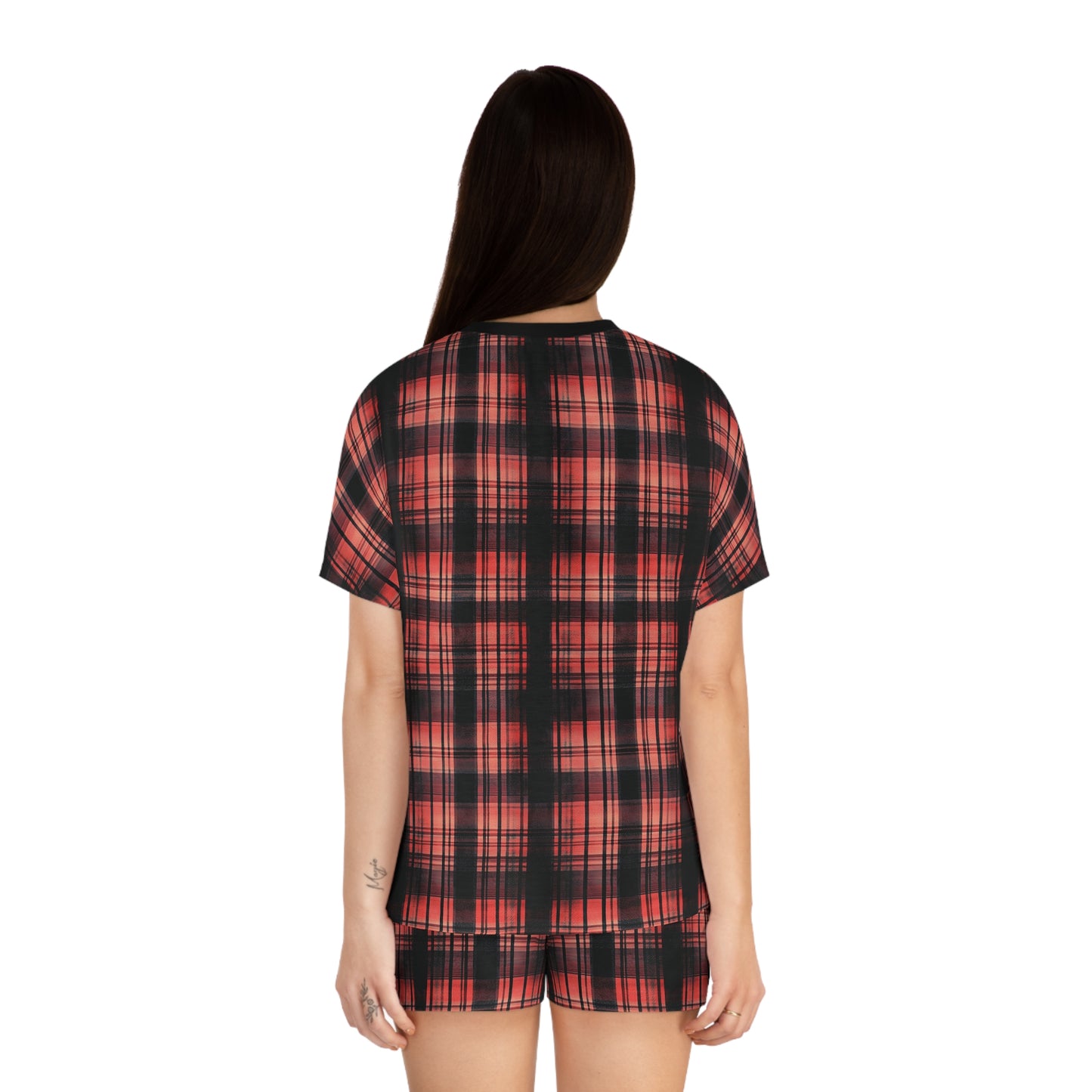 "Kin of Flame", Women's Short Pajama Set (Black Collar & Waist)