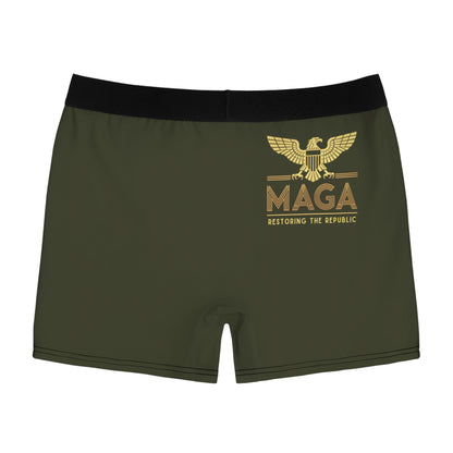 "MAGA - Restoring the Republic", Men's Boxer Briefs (Dark Olive Green)