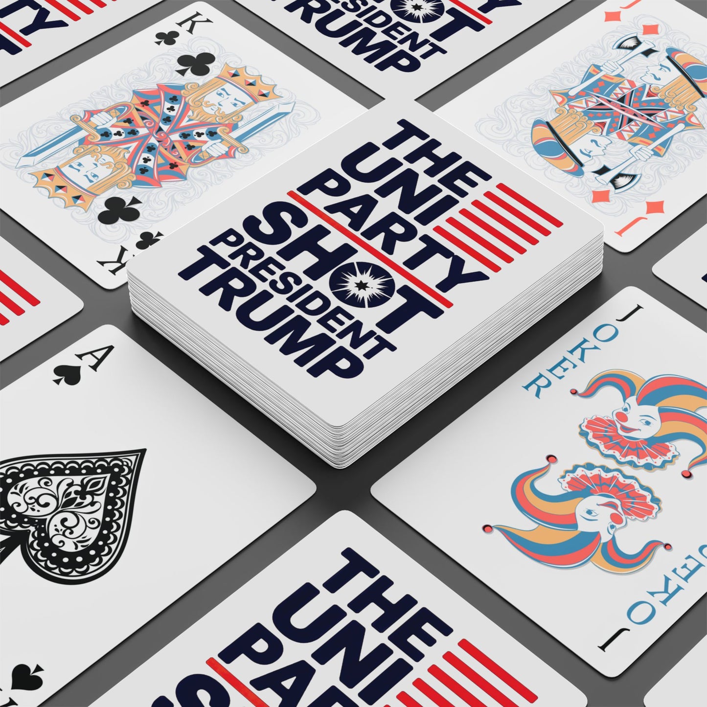 "The Uniparty Shot President Trump" #01, Political Playing Cards (Linen White)