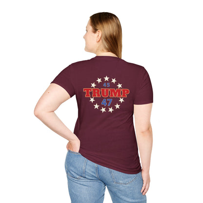 "Trump 45-47 Circle of Stars", Unisex Softstyle T-Shirt