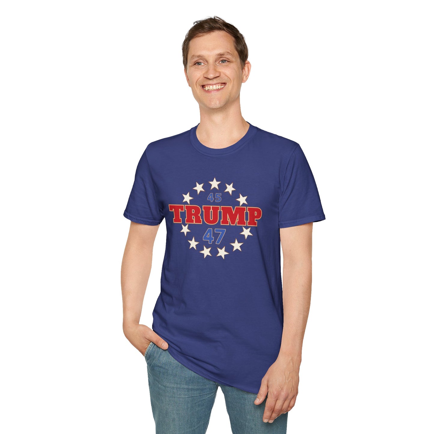 "Trump 45-47 Circle of Stars", Unisex Softstyle T-Shirt