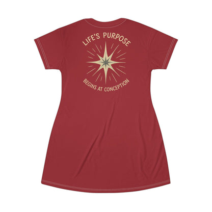"Life's Purpose Begins at Conception #02", T-Shirt Dress (Cherry Red)