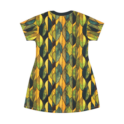 "Inner Grove", T-Shirt Dress (Eucalyptus Green Collar)